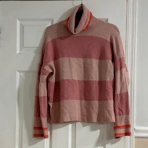 J. Crew Pink and Red Striped Turtleneck Sweater